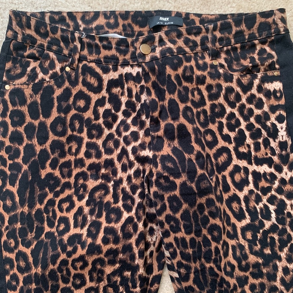 Leopard Print Straight Leg Stretch Jeans With Tuxedo Stripes Size 36 Euro (6-8) - Picture 9 of 16
